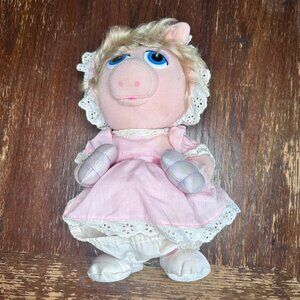 Vintage 1987 Worlds Of Wonder Baby Miss Piggy Little Boppers Plush Doll Pink Dre